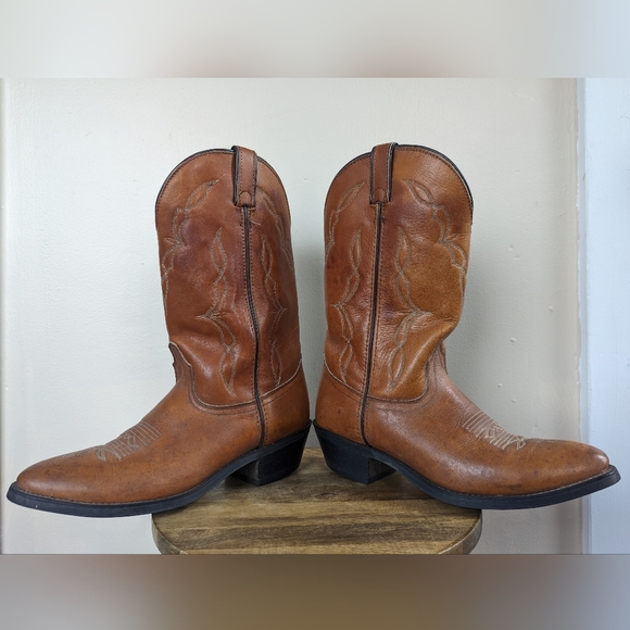 VINTAGE Avonite Hypalon Cowboy Boots, Honey/Cognac Brown (SIZE 9 EE/Extra Wide) - Picture 4 of 13